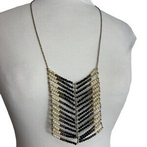 Seed Bead Gold Tone Black White Necklace Punk Festival Statement Goth Steampunk